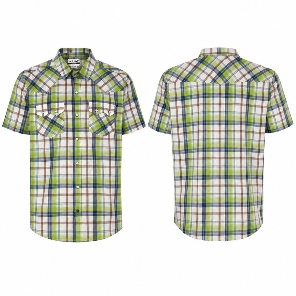 Ariat Hinston Retro Snap Shirt Mens Large Plaid Western Short Sleeve 10051158